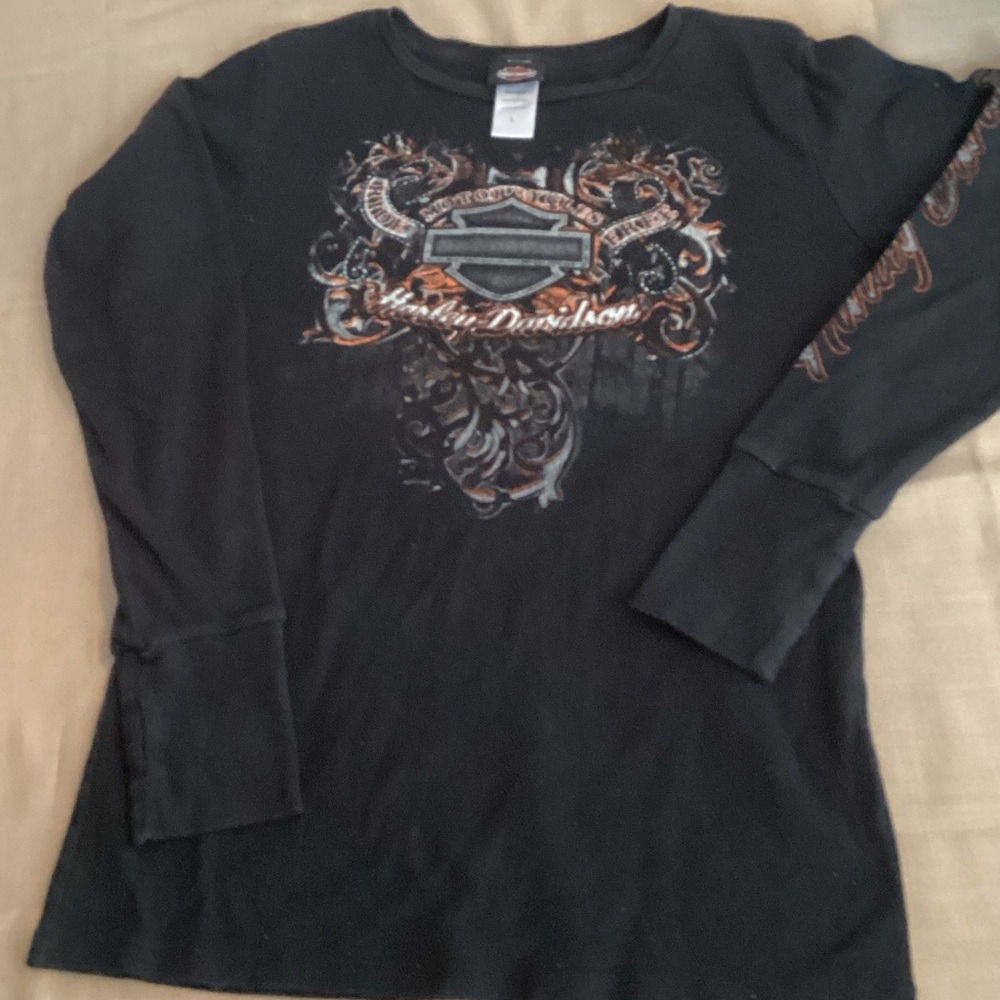 EUC Harley-Davidson Womens Long Sleeve Tee in Black with Graphic
